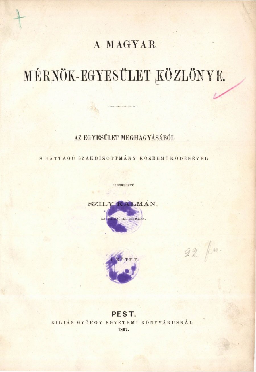 A Magyar Mérnök-Egyesület Közlönye első számának címlapja (Forrás: A Magyar Mérnök-Egyesület Közlönye, 1867. 1. szám) 03 mméek.jpg