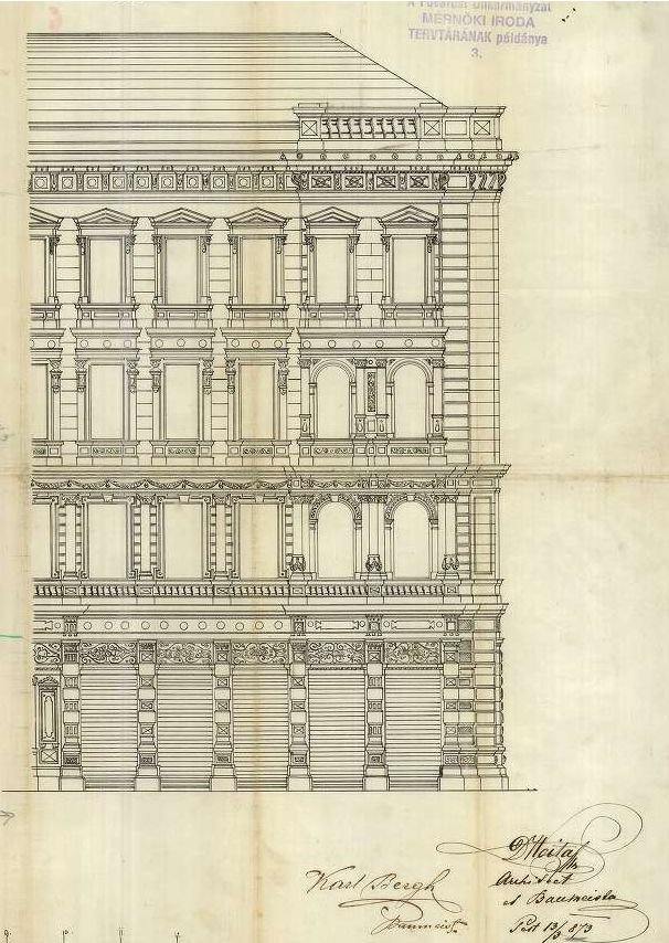 Kollerich Pál bérházának homlokzati terve 1873-ból (Forrás: Budapest Főváros Levéltára) 01 homlokzat.jpg