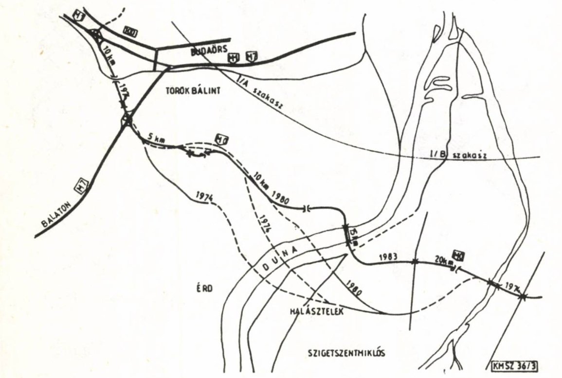 A nyomvonalváltozatok (Forrás: Közlekedésépítés- és mélyépítéstudományi Szemle, 1994. november 11) M0 nyomvonal.jpg