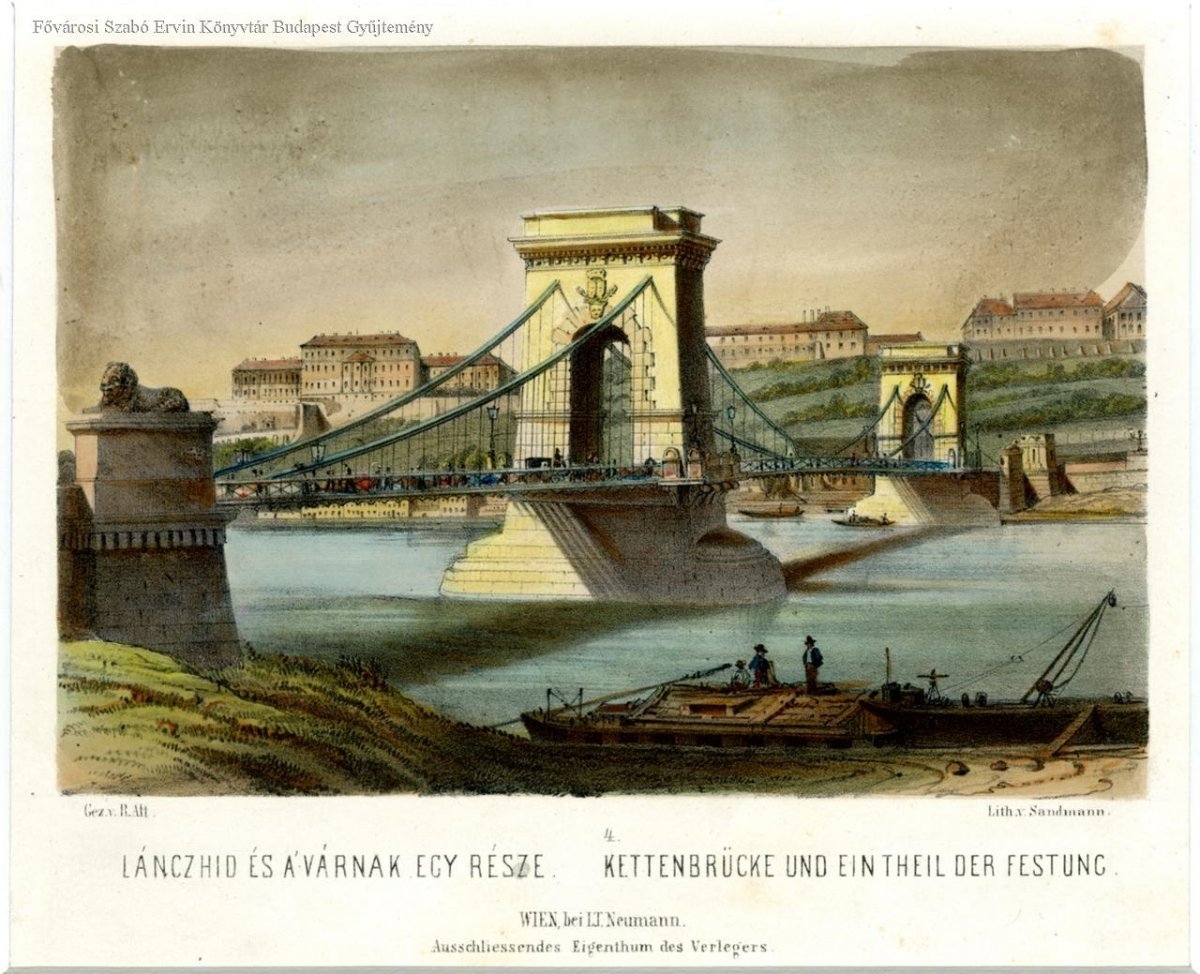 A híd az első, 1849-es átadása után (Forrás: FSZEK Budapest Gyűjtemény) a95ddd16-bca7-46f0-b972-633119cd4063.jpg