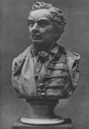 Megyeri Károly márvány szobra ma a Nemzeti Színházban található (Forrás: Goda Gertrud: Izsó Miklós. Herman Ottó Múzeum, Miskolc, 1993.) Screenshot 2025-05-25 20.44.17.png